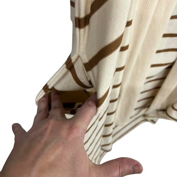 Chaser Cream Brown Striped Duster Cardigan L Open Front Knit Sweater Boho - Picture 5 of 8